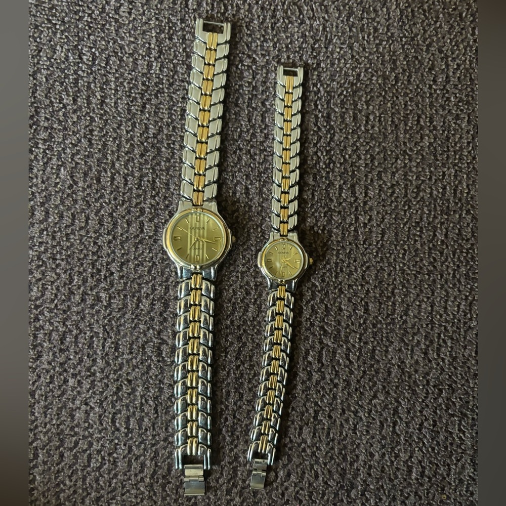Vintage His and Hers Geneva Gold Silver tone Watch